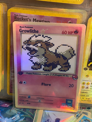 CRYSTAL PIXEL SPRITE GROWLITHE ASH KETCHUM GX EX VMAX  POKEMON CARD