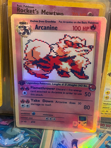 YELLOW PIXEL SPRITE ARCANINE ASH KETCHUM GX EX VMAX  POKEMON CARD